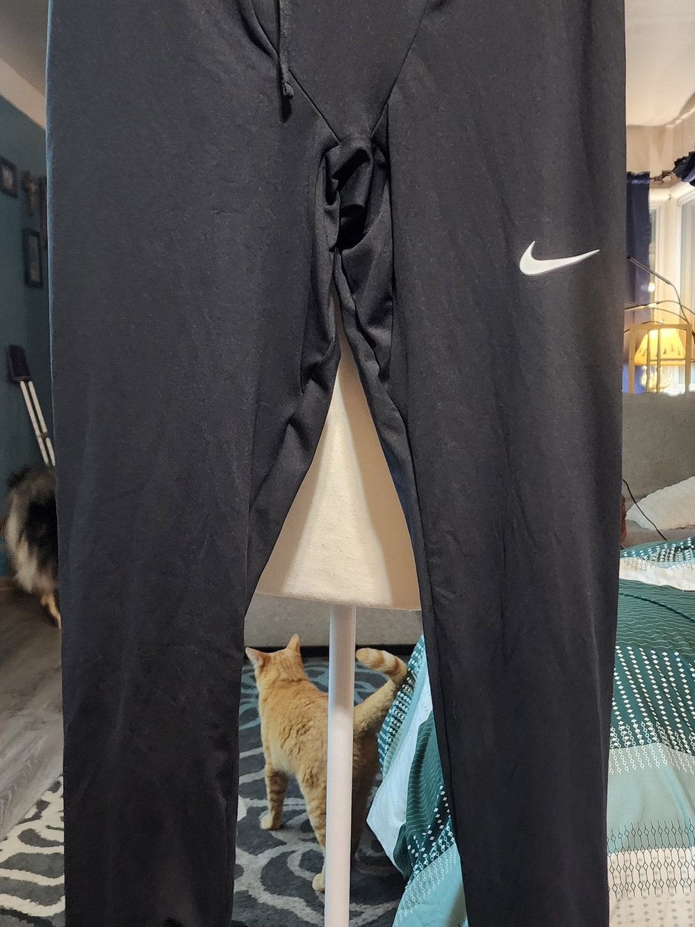 Nike Black Leggings with White Swoosh Sz Med